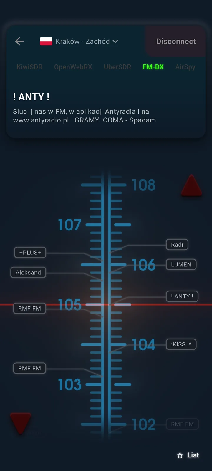 SwR FM-DX mode with the 87.5-108 MHz tuning dial