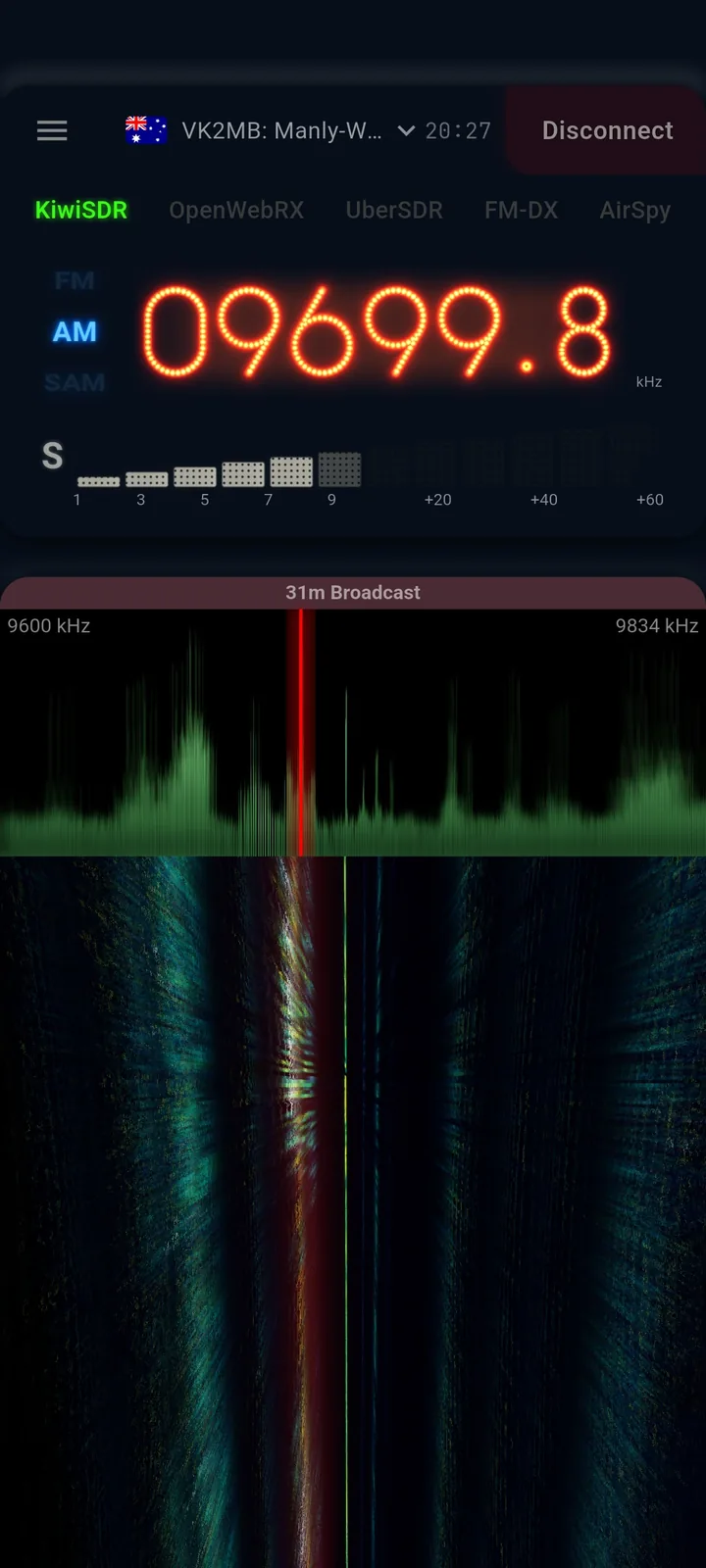 SwR live spectrum and waterfall view