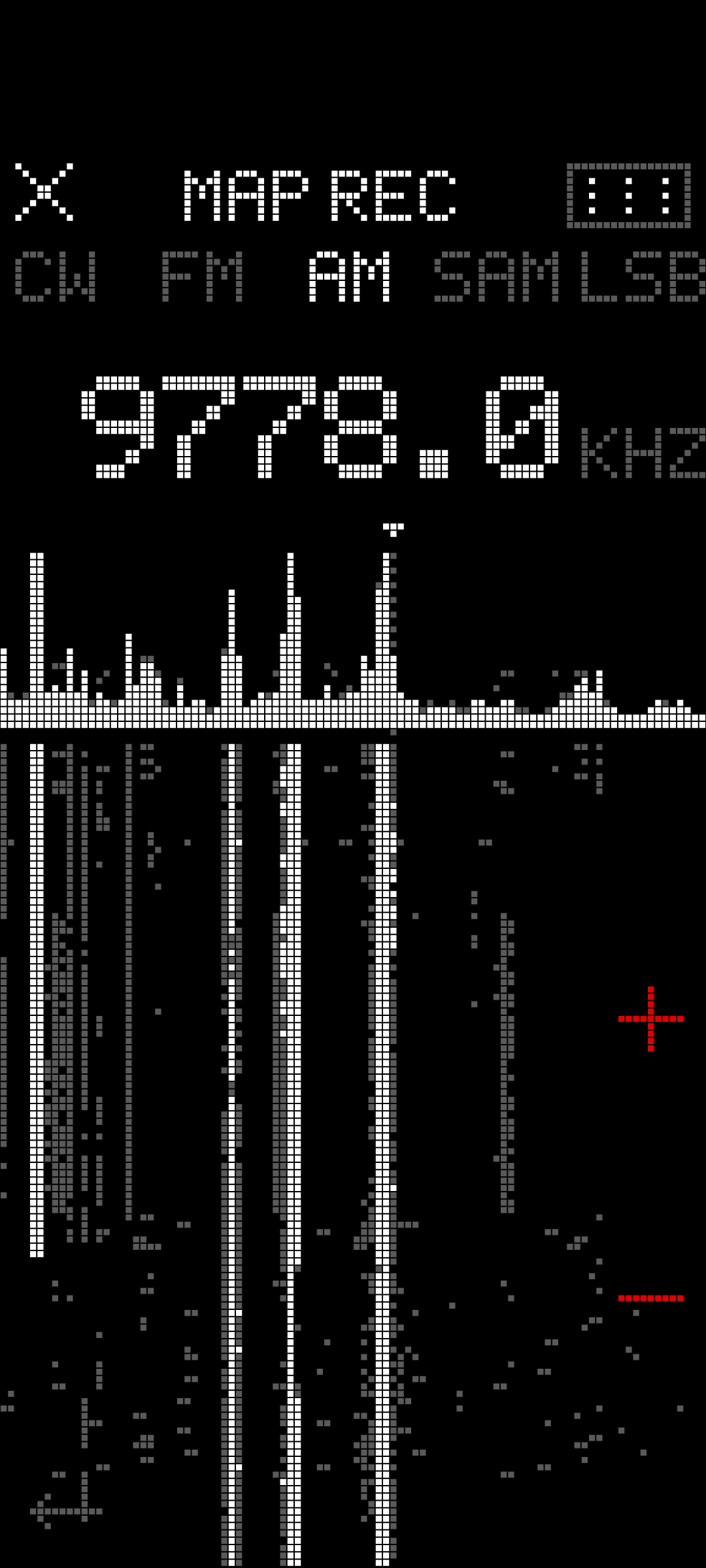SwR pixel-art display mode with dot-matrix spectrum and waterfall